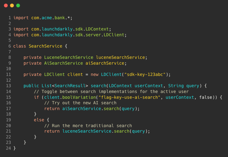 Figure 1. Toggle between search implementations for the active user